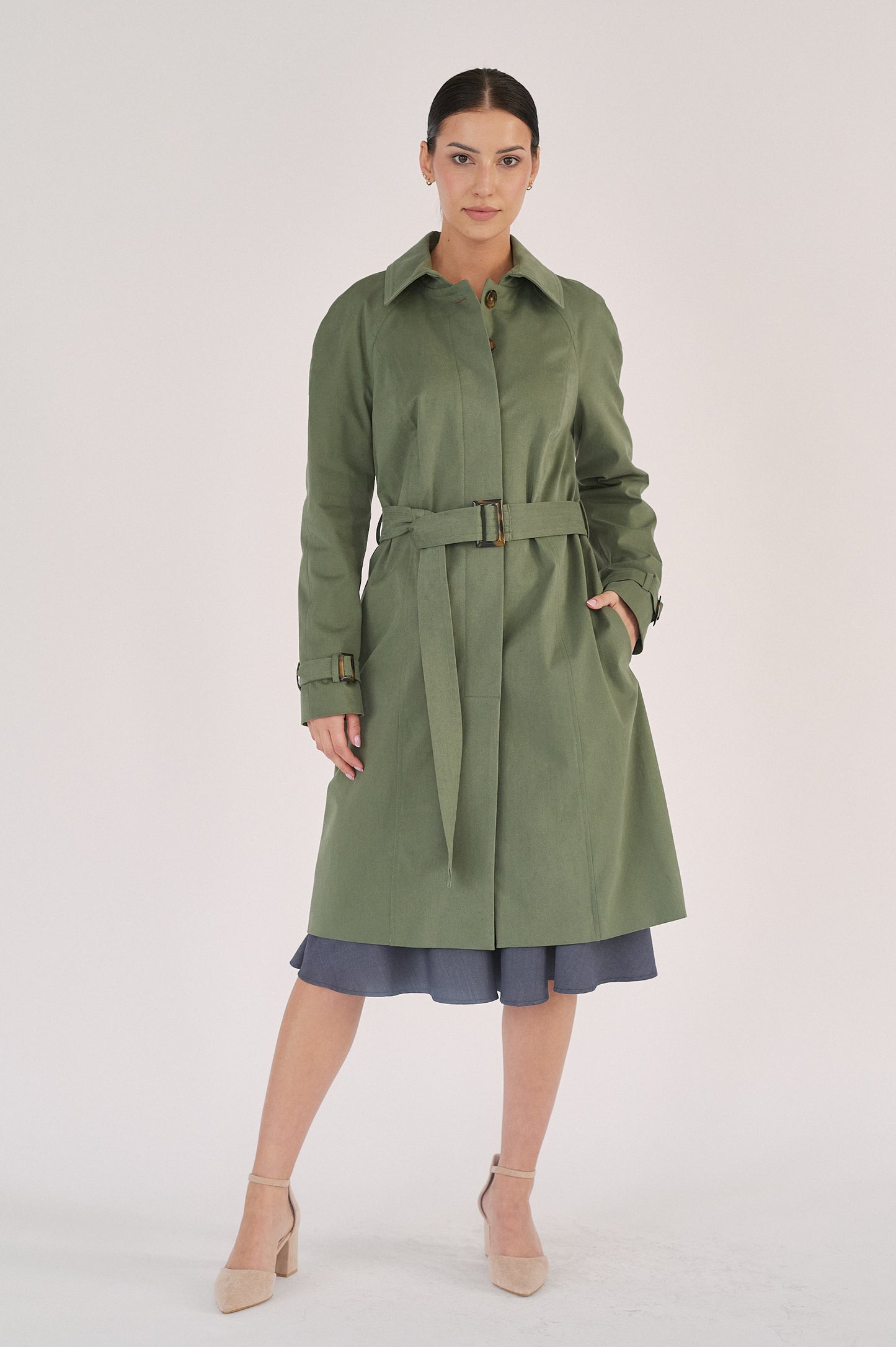 Edith Trench Coat - Soft Olive