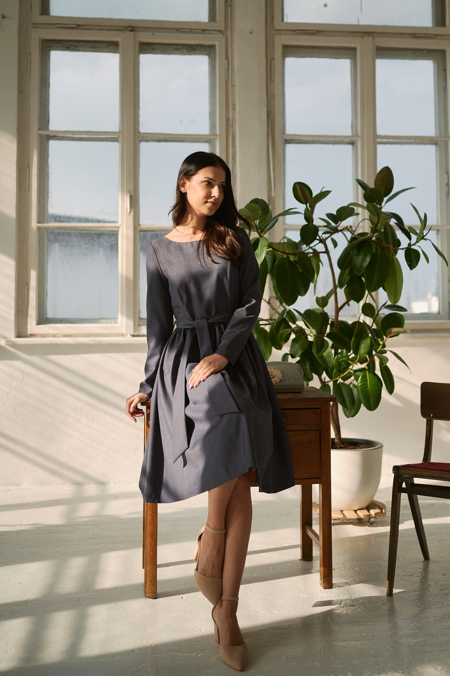 Melia Dress - Twilight Blue in Wool & Silk