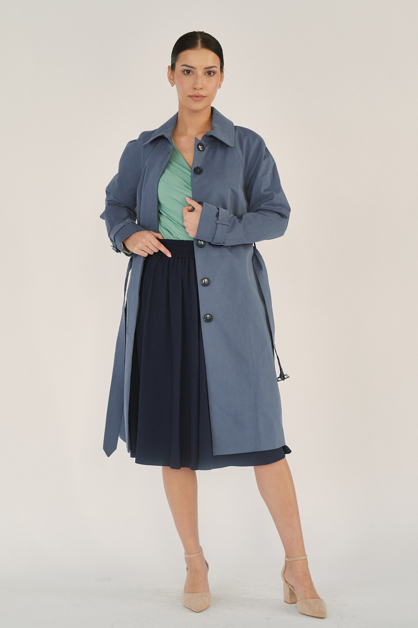 Edith Trench Coat - Storm Blue