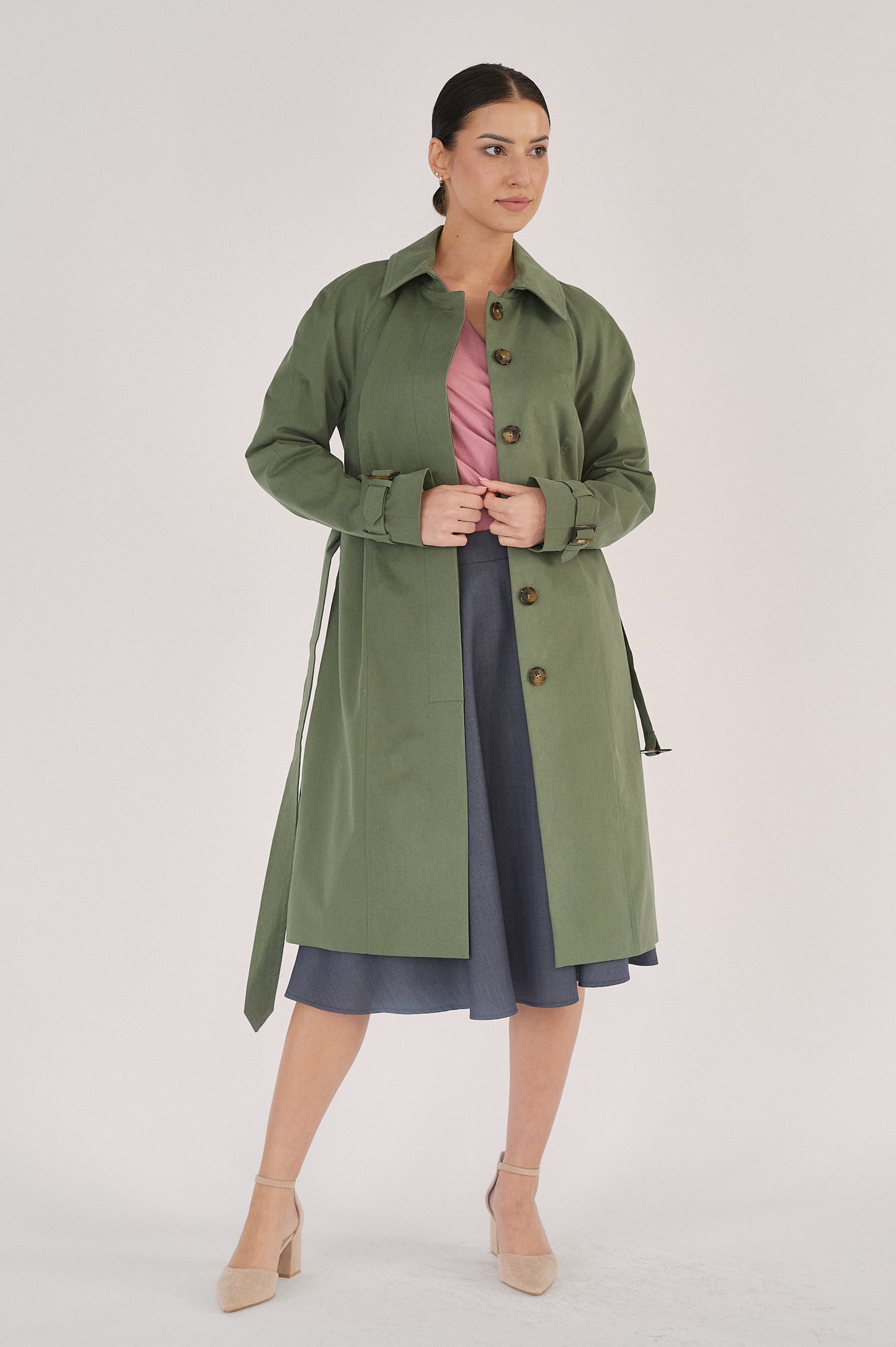 Edith Trench Coat - Soft Olive